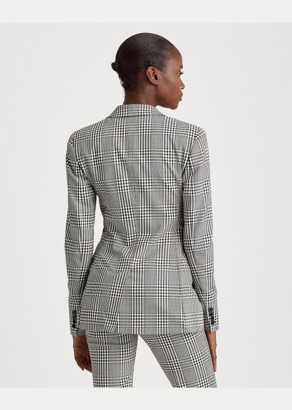 Ralph Lauren Plaid Bavlněné-Wool Blazer Černé Bílé | T3O8DoXV