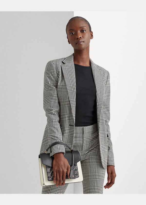 Ralph Lauren Plaid Bavlněné-Wool Blazer Černé Bílé | T3O8DoXV