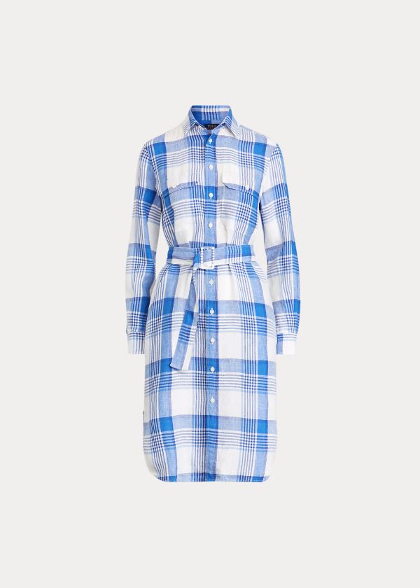 Ralph Lauren Plaid Linen Shirtdress Bílé Blankyt Viacfarebný | yrrqPb5f