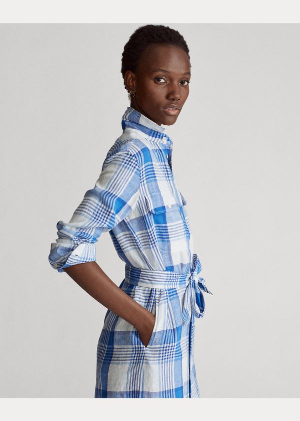 Ralph Lauren Plaid Linen Shirtdress Bílé Blankyt Viacfarebný | yrrqPb5f