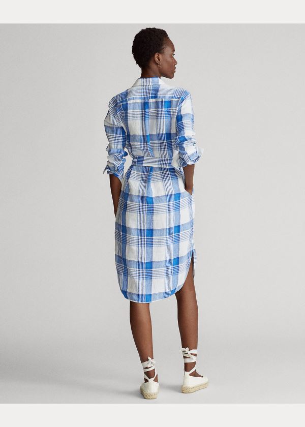 Ralph Lauren Plaid Linen Shirtdress Bílé Blankyt Viacfarebný | yrrqPb5f