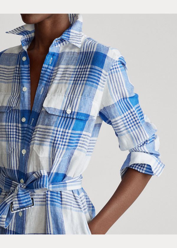 Ralph Lauren Plaid Linen Shirtdress Bílé Blankyt Viacfarebný | yrrqPb5f