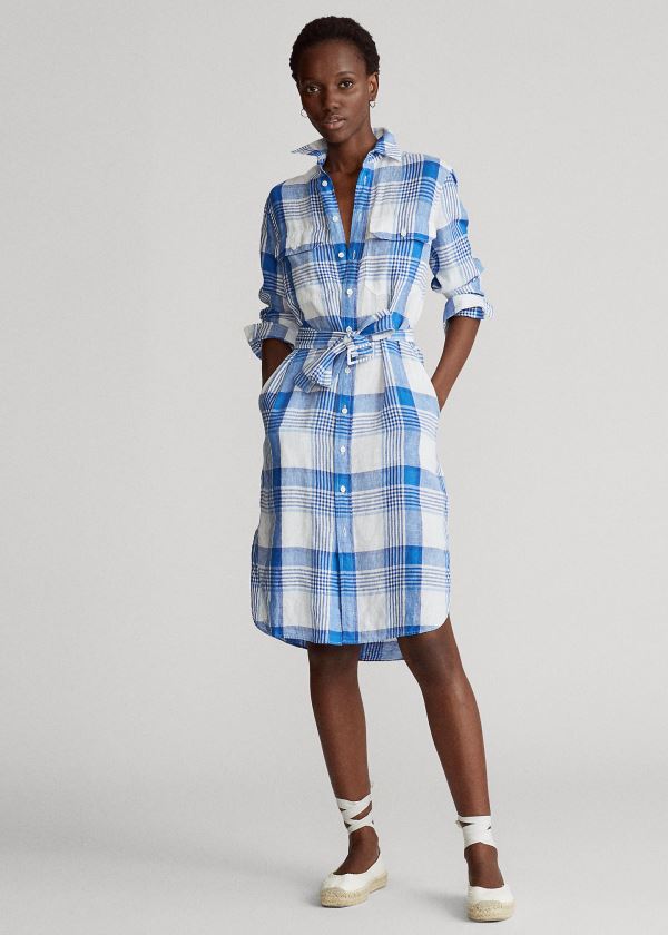 Ralph Lauren Plaid Linen Shirtdress Bílé Blankyt Viacfarebný | yrrqPb5f