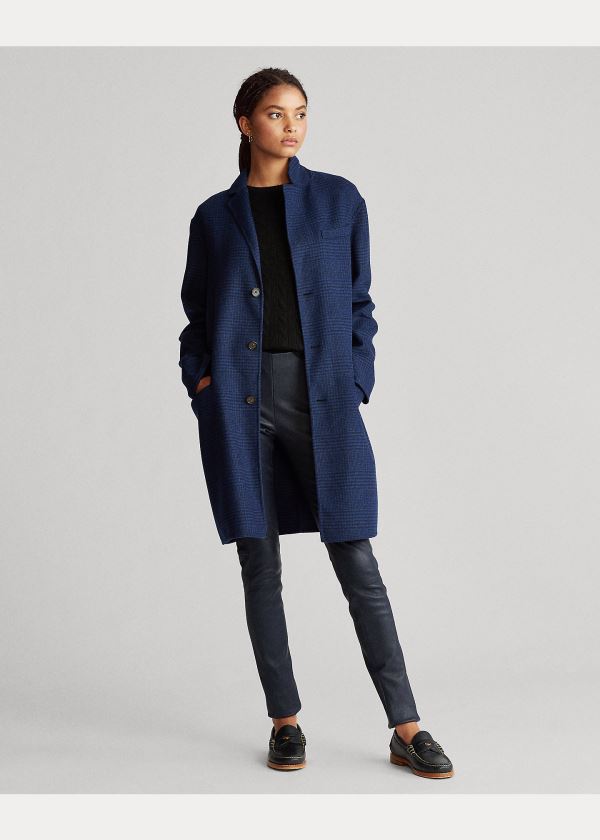 Ralph Lauren Plaid Wool-Blend Coat Tmavě Blankyt | F10ik3py