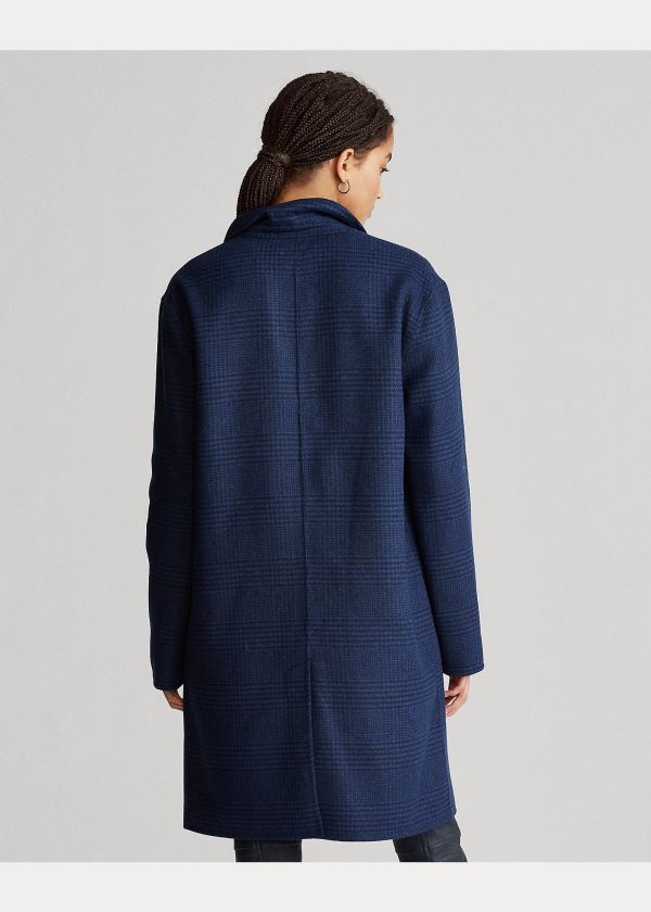 Ralph Lauren Plaid Wool-Blend Coat Tmavě Blankyt | F10ik3py