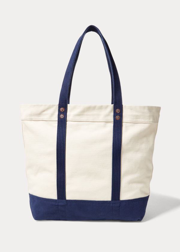 Ralph Lauren Platene Big Pony Tote Krém Tmavě Blankyt | 9xzVXtbb