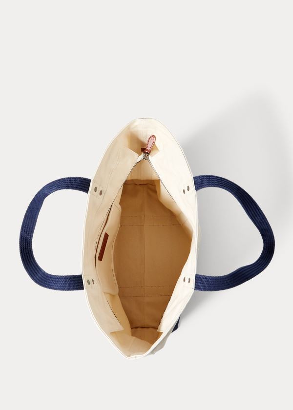 Ralph Lauren Platene Big Pony Tote Krém Tmavě Blankyt | 9xzVXtbb