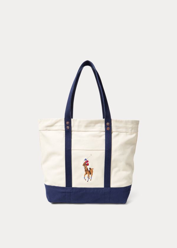 Ralph Lauren Platene Big Pony Tote Krém Tmavě Blankyt | 9xzVXtbb