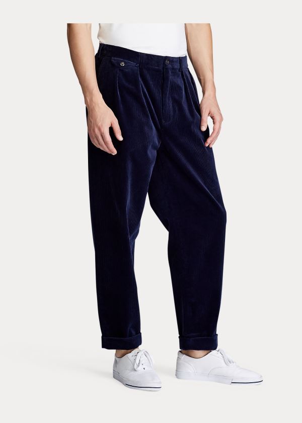 Ralph Lauren Pleated Baggy Corduroy Pant Tmavě Blankyt | YF9MHnjN