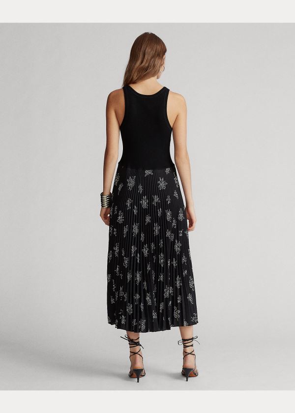 Ralph Lauren Pleated Bez Rukávů Šaty Černé Viacfarebný | KxxAPtxR