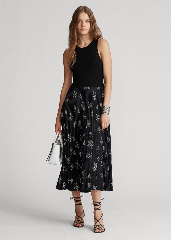 Ralph Lauren Pleated Bez Rukávů Šaty Černé Viacfarebný | KxxAPtxR