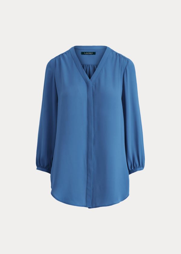 Ralph Lauren Pleated Georgette Top Indigo | olPtB8D6