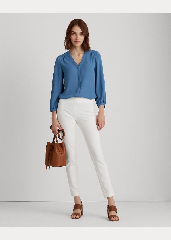 Ralph Lauren Pleated Georgette Top Indigo | olPtB8D6