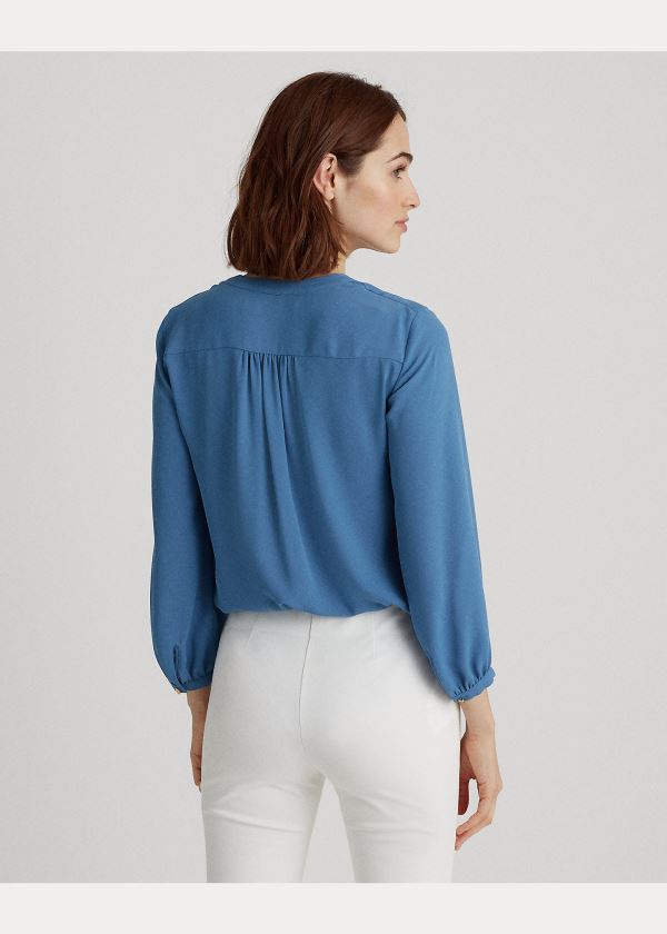 Ralph Lauren Pleated Georgette Top Indigo | olPtB8D6