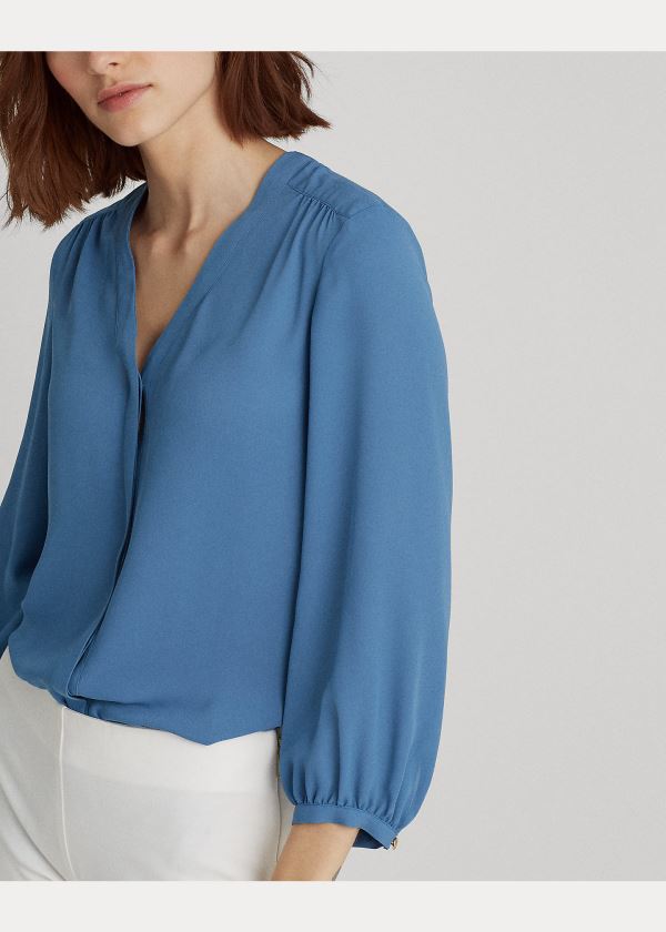 Ralph Lauren Pleated Georgette Top Indigo | olPtB8D6