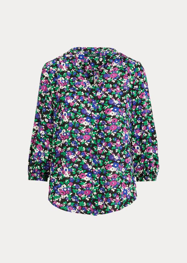 Ralph Lauren Pleated Georgette Top Černé Viacfarebný | 96RehL8G