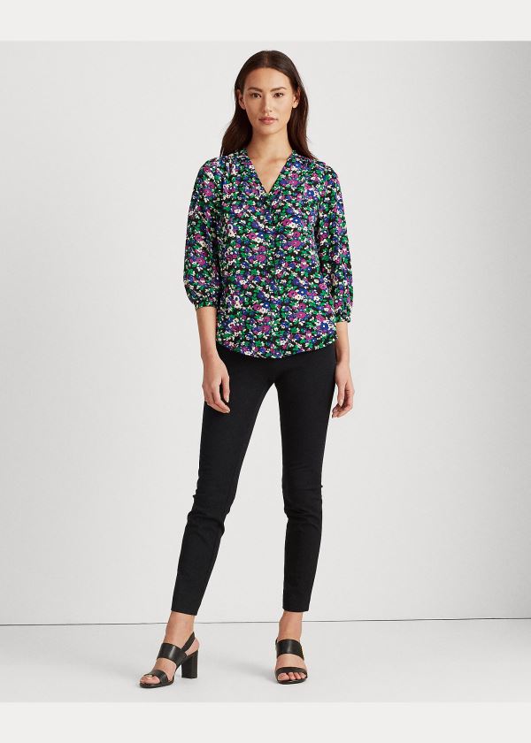 Ralph Lauren Pleated Georgette Top Černé Viacfarebný | 96RehL8G