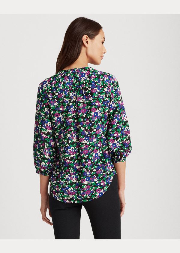 Ralph Lauren Pleated Georgette Top Černé Viacfarebný | 96RehL8G