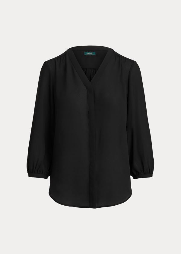 Ralph Lauren Pleated Georgette Top Černé | aqWEsktt