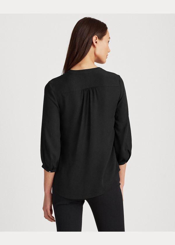 Ralph Lauren Pleated Georgette Top Černé | aqWEsktt