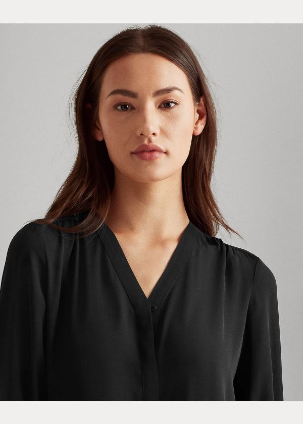 Ralph Lauren Pleated Georgette Top Černé | aqWEsktt