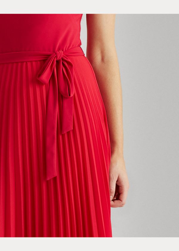 Ralph Lauren Pleated Georgette Šaty Červené | r0q9Ajxs