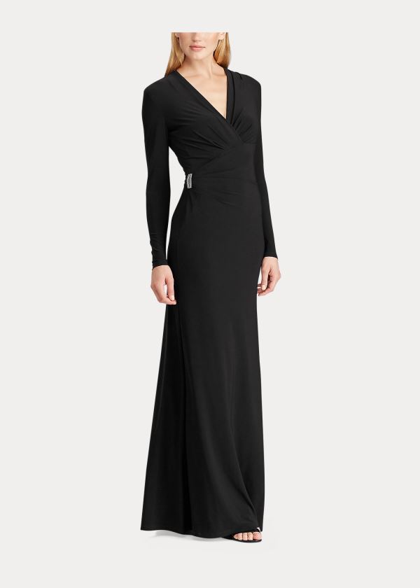Ralph Lauren Pleated Matte Jersey Gown Černé | xjcj5PwA