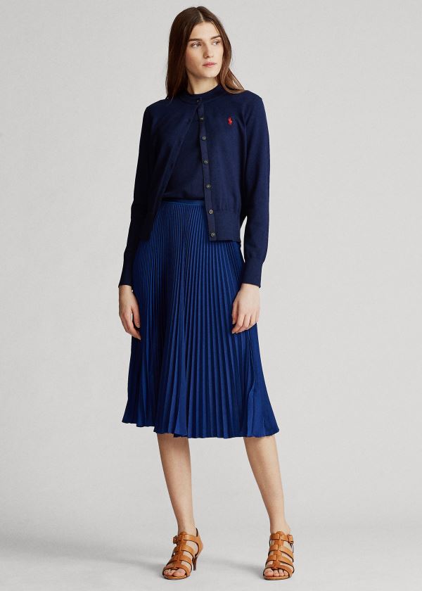 Ralph Lauren Pleated Midi Skirt Tmavě Blankyt | xF2kld1i