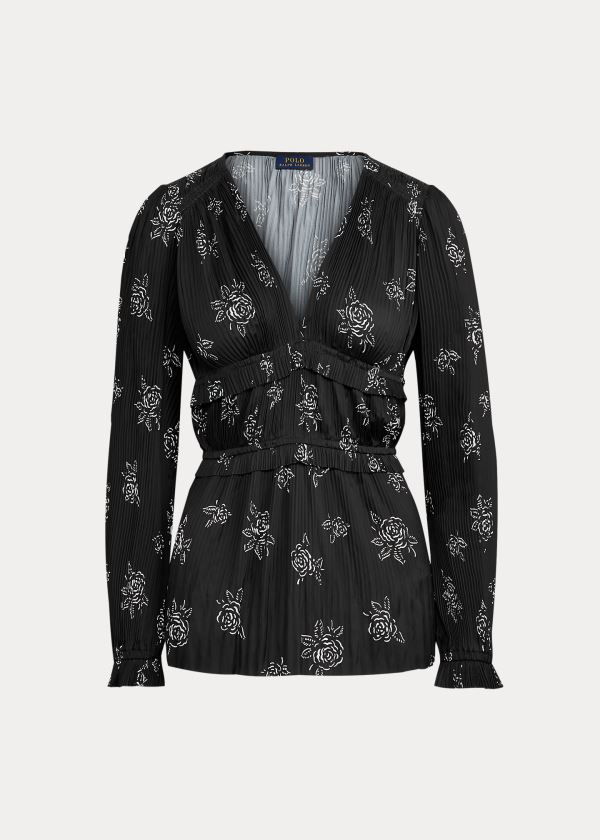 Ralph Lauren Pleated Rose-Print Blouse Černé Viacfarebný | UwDFzmRp