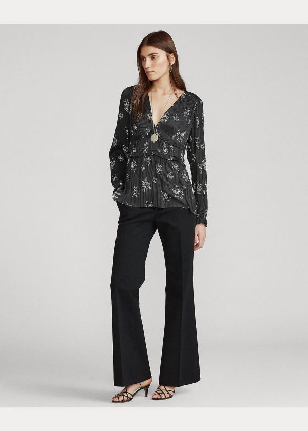 Ralph Lauren Pleated Rose-Print Blouse Černé Viacfarebný | UwDFzmRp