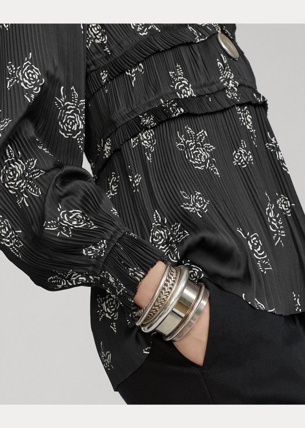 Ralph Lauren Pleated Rose-Print Blouse Černé Viacfarebný | UwDFzmRp
