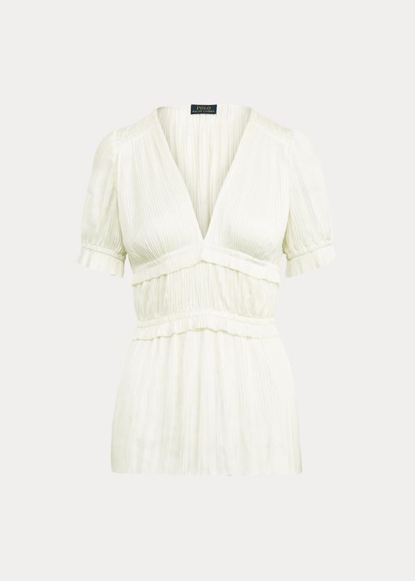 Ralph Lauren Pleated Satin Blouse Krém | NMLPnhtR
