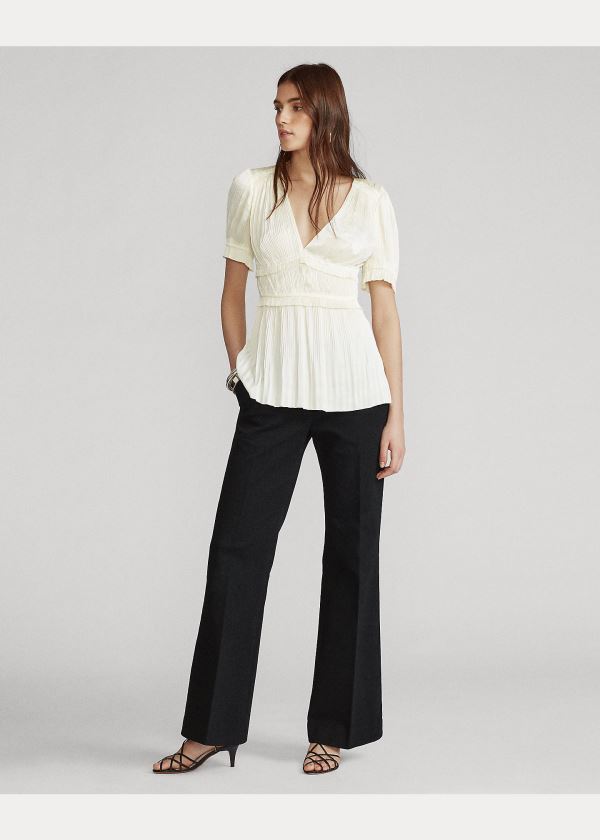 Ralph Lauren Pleated Satin Blouse Krém | NMLPnhtR