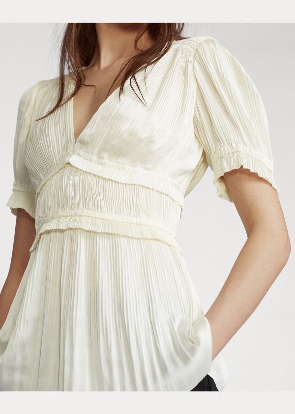 Ralph Lauren Pleated Satin Blouse Krém | NMLPnhtR