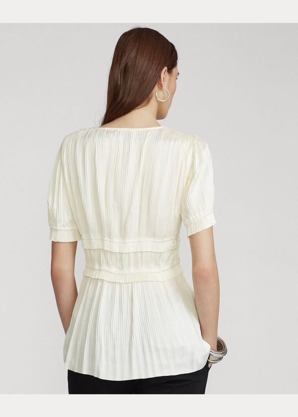 Ralph Lauren Pleated Satin Blouse Krém | NMLPnhtR