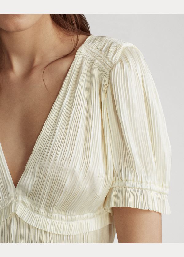 Ralph Lauren Pleated Satin Blouse Krém | NMLPnhtR