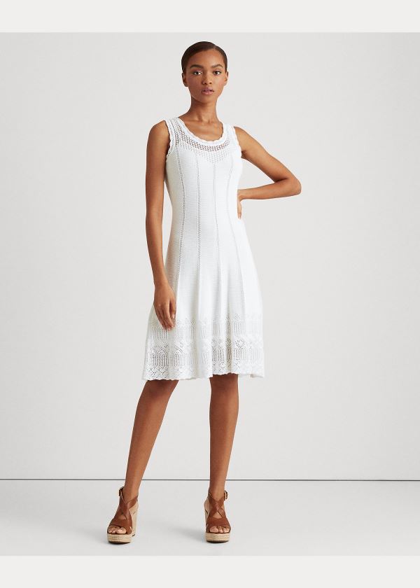 Ralph Lauren Pointelle Bez Rukávů Šaty Bílé | 8XV0a9z1