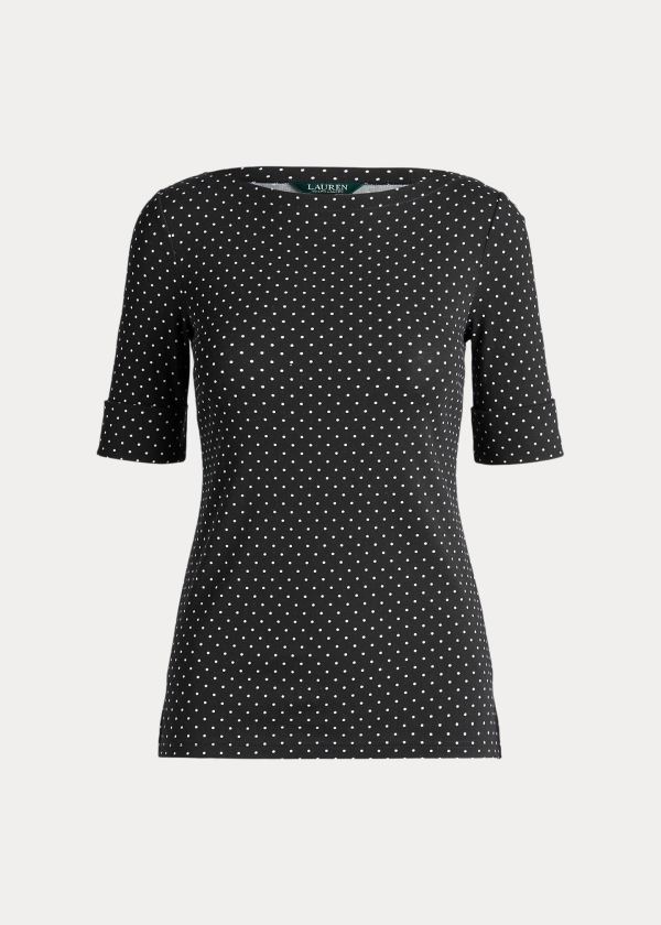 Ralph Lauren Polka-Dot Bavlněné-Blend Top Černé Krém | aEzxLvjF