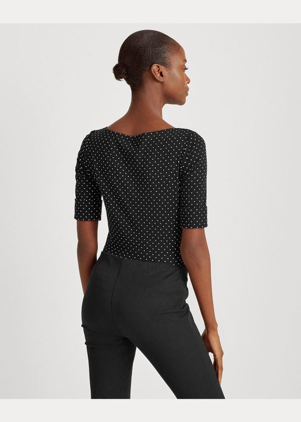 Ralph Lauren Polka-Dot Bavlněné-Blend Top Černé Krém | aEzxLvjF