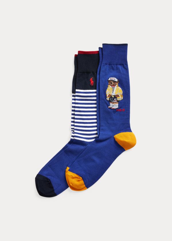 Ralph Lauren Polo Bear & Stripe Sock 2-Pack Královská Modrá Tmavě Blankyt | 6BBi2otb