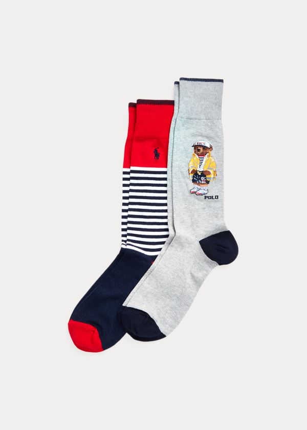 Ralph Lauren Polo Bear & Stripe Sock 2-Pack Tmavě Blankyt | a8St9IU9