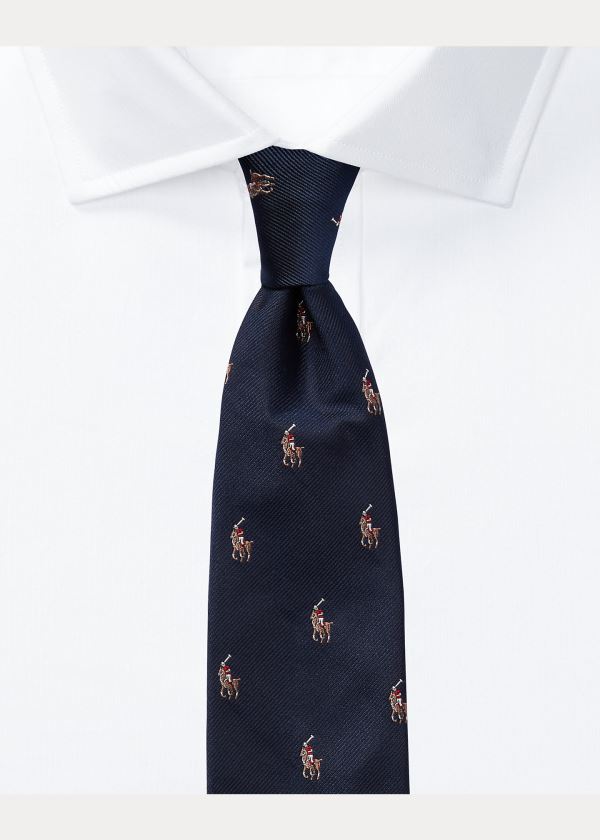 Ralph Lauren Polo Player Silk Narrow Tie Tmavě Blankyt | 0jQ77Bya