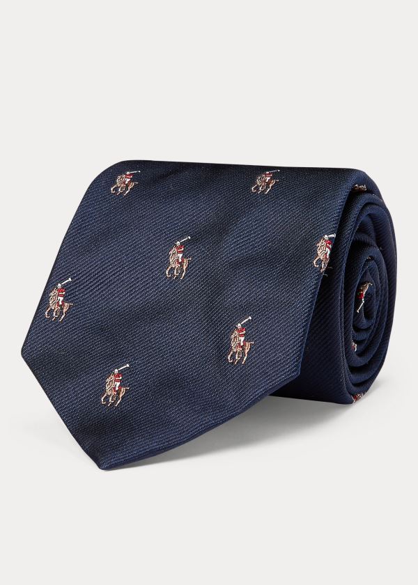 Ralph Lauren Polo Player Silk Narrow Tie Tmavě Blankyt | 0jQ77Bya