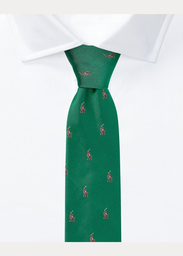Ralph Lauren Polo Player Silk Narrow Tie Zelene | 1QFHgzN9