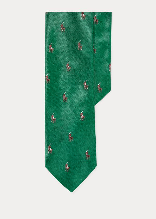 Ralph Lauren Polo Player Silk Narrow Tie Zelene | 1QFHgzN9