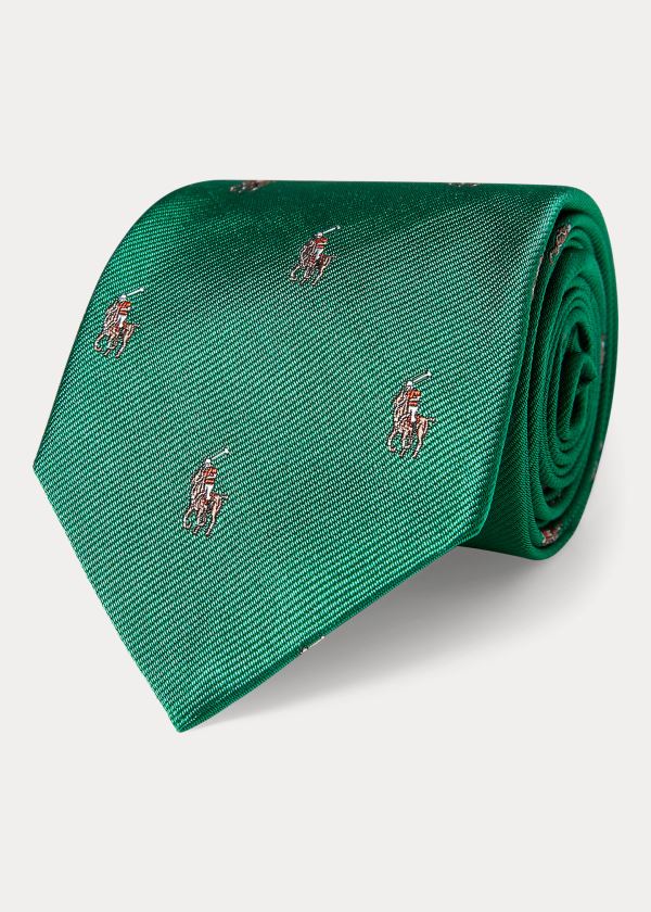 Ralph Lauren Polo Player Silk Narrow Tie Zelene | 1QFHgzN9