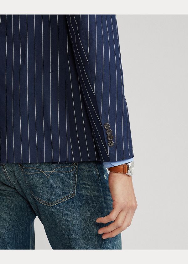 Ralph Lauren Polo Soft Pinstripe Sportovní Coat Tmavě Blankyt Bílé | tTPvPU6o
