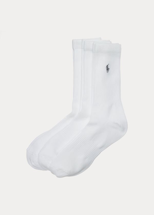 Ralph Lauren Poly Tech Crew Sock 3-Pack Bílé | 7gIxPzKh
