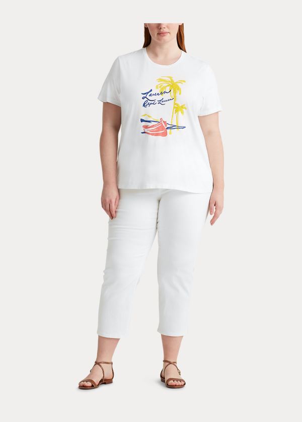 Ralph Lauren Print Bavlněné-Blend Tee Bílé | PJx2HzfX