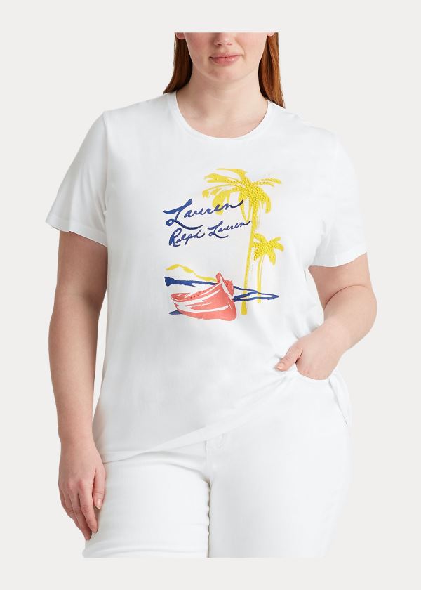 Ralph Lauren Print Bavlněné-Blend Tee Bílé | PJx2HzfX
